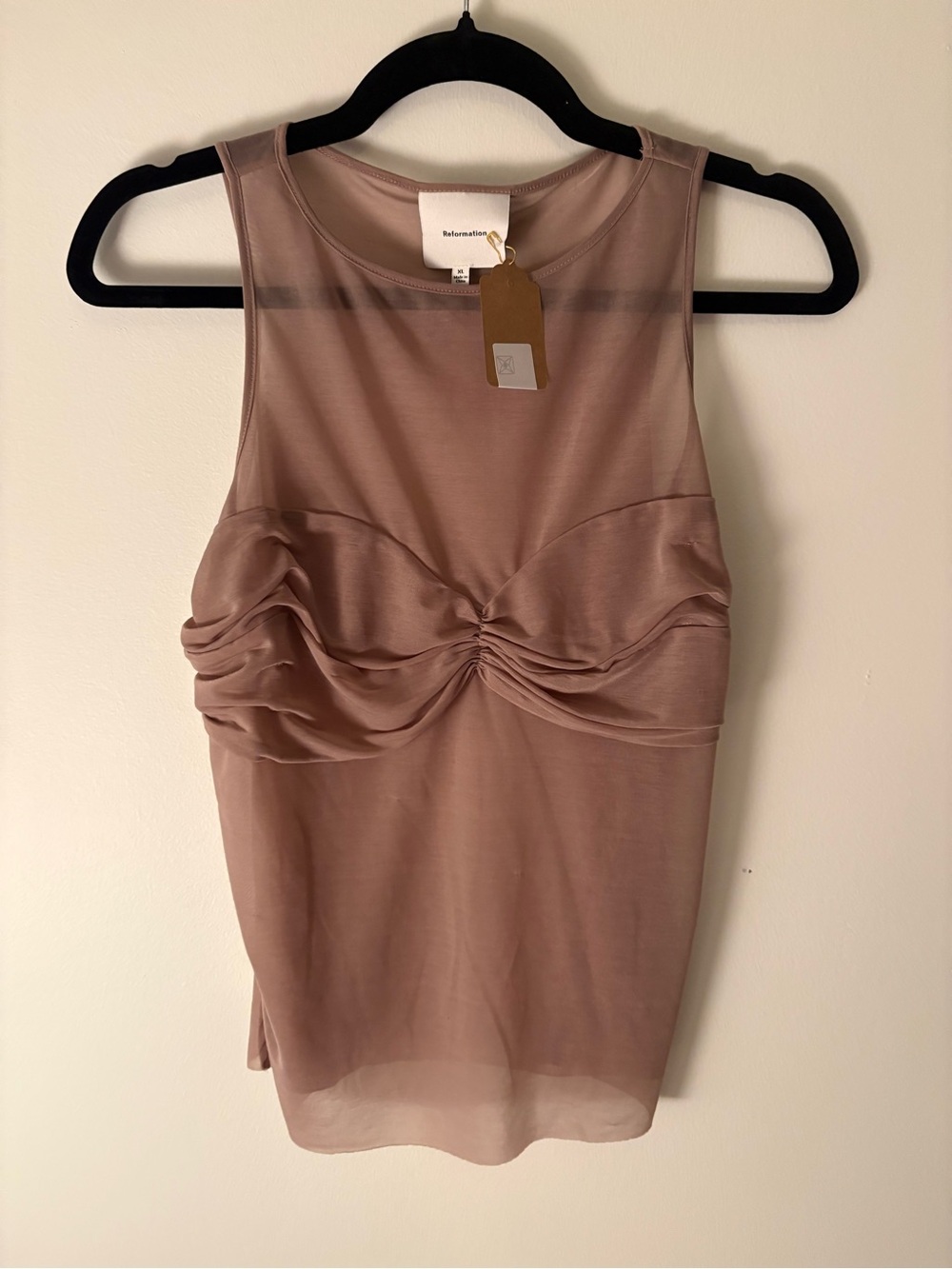 Reformation Mauve Ruched Sheer Tank Top